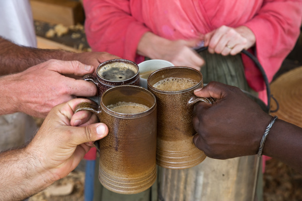 Toasting mugs of beer