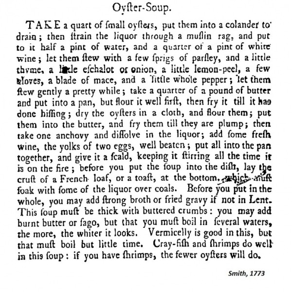 18th Century Recipe for Oyster Soup. Something to try!