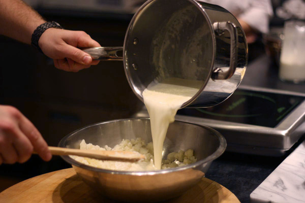 potatoes pouring cream