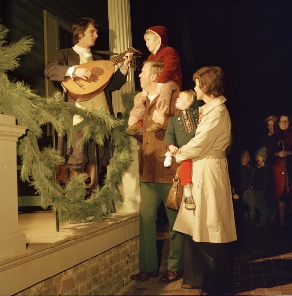 A musician serenades guests at Grand Illumination 1975.