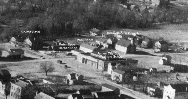 Detail of a 1928 Arial photograph showing Nicholson Street (diagonal) at Botetourt. 