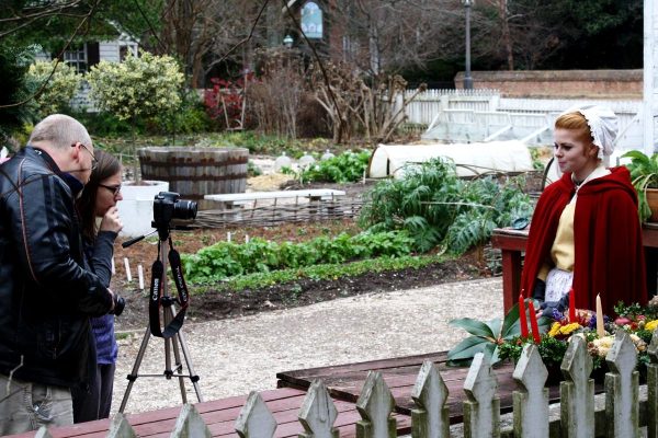 Brian and Rachel working to get the framing of the shot just right.