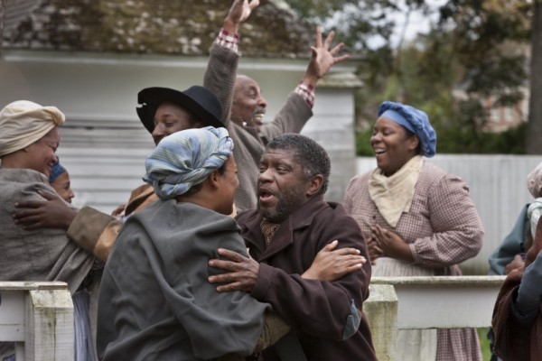 In a scene from "When Freedom Came," newly freed slaves celebrate after the reading of the Emancipation Proclamation.