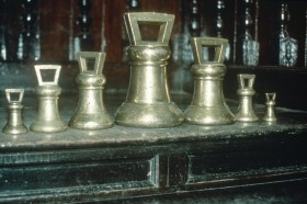 A set of weights dated to 1824, made in London and now in the town hall in Hedon, East Riding, Yorkshire. Carl Lounsbury, 1983. 