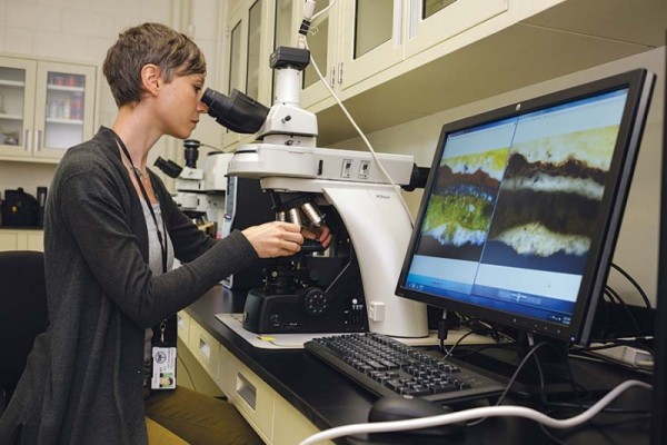 Kirsten Moffitt in the Materials Analysis Lab