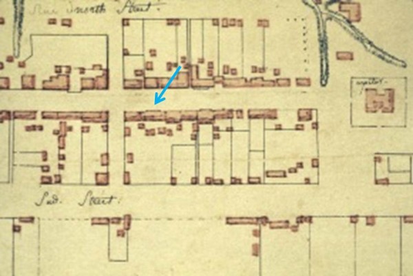 Frenchman's Map showing a long porch on Wetherburn's Tavern.