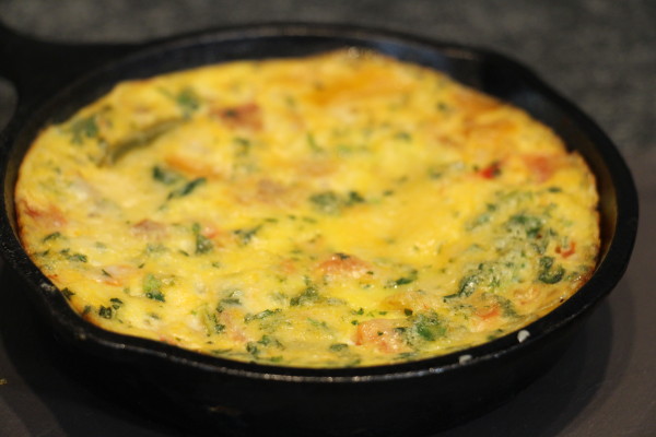 onion, pepper, and basil fritatta