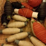 Painted threads ready for weaving (photo coutesy Colonial Williamsburg Weaving and Dyeing Shop Facebook Page)