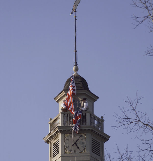 On May 15 1776 the Grand Union flag replaced the Union Jack over Williamsburgs Capitol