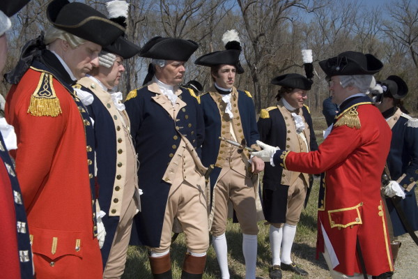 British officers surrender to American forces at Yorktown. Shot for Yorktown EFT