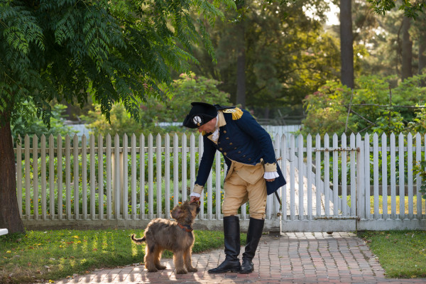 At the Powell. Ron Carnegie as George Washington with his dog Liberty.