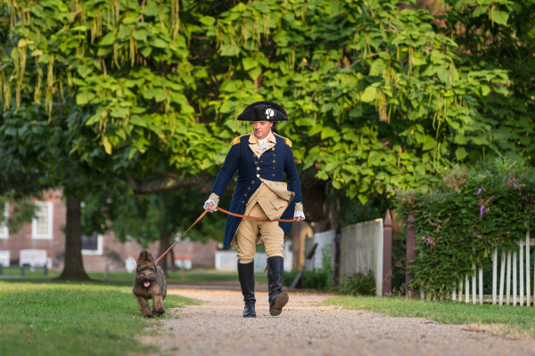 Ron Carnegie as George Washington with his dog Liberty.