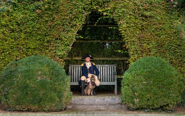 Ron Carnegie as George Washington with his dog Liberty.