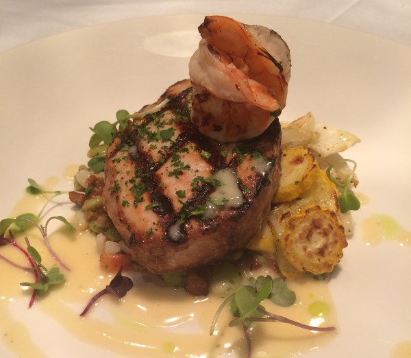 Great Hopes Special at the Williamsburg Lodge: Grilled Sword Fish & Shrimp/ Great Hopes Plantation Succotash/ Citrus Butter Sauce