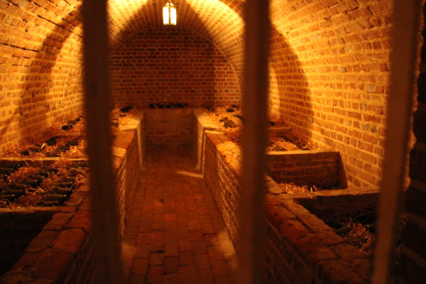 Wine stored in a basement room at the Governor's Palace