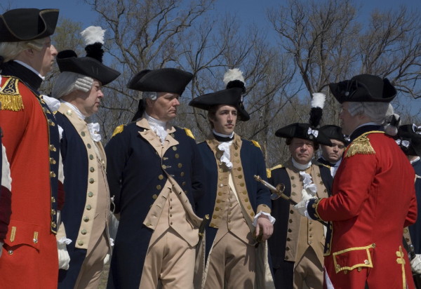 British officers surrender to Gen. George Washington and American forces at Yorktown.