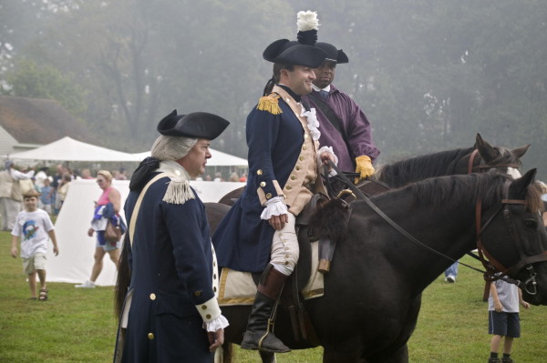 The Marquis de Lafayette and his aide arrive on horseback