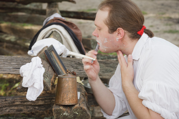 Timothy Logue shaving outside the Armoury