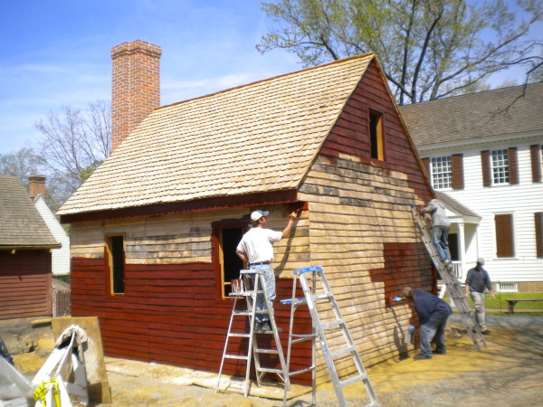 The Anderson Armoury Kitchen during painting with tar paint.