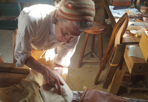 Artificer Jay Howlett explains the stitching in the leather breeches