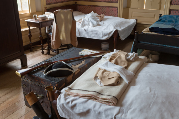 Bedroom on the northwest corner of the second floor. Wythe House interiors as set up for Washington's Headquarters in September 2015.