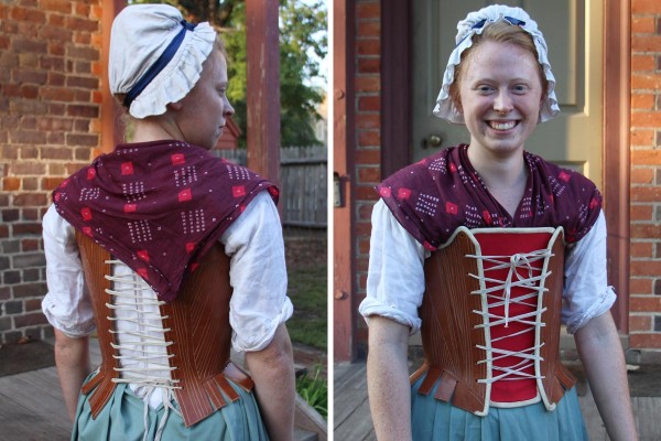 Apprentice blacksmith Aislinn Lewis models her new leather stays