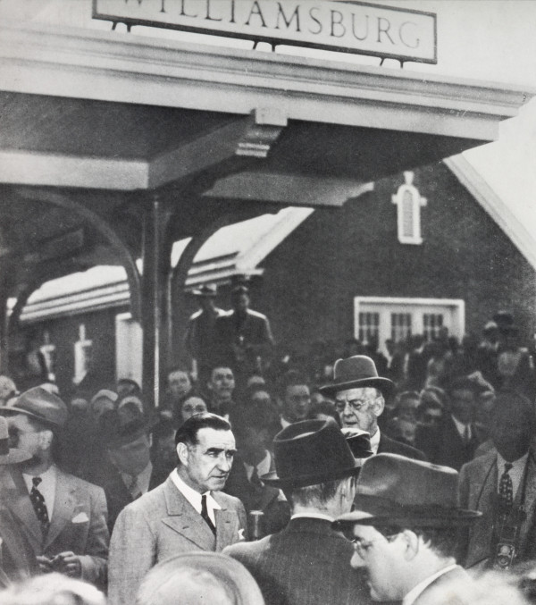 Illustration, Frank Lloyd, director, accompanied by John Stewart Bryan, President of William and Mary College, upon Lloyd’s arrival in Williamsburg, Virginia to shoot the film “Howards of Virginia,” p. 6, “The Howards of Virginia” New York: Columbia Pictures Corporation, 1940.