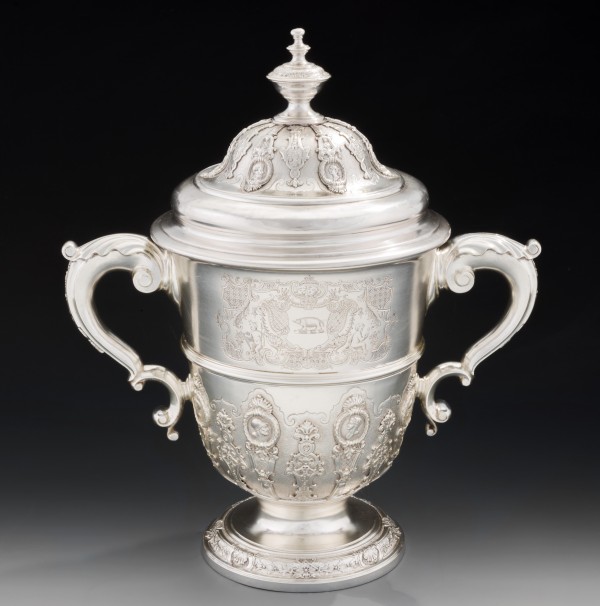 Two-Handled Covered Cup Marked by Peter Archambo I in exhibit Silver From Mine to Masterpiece