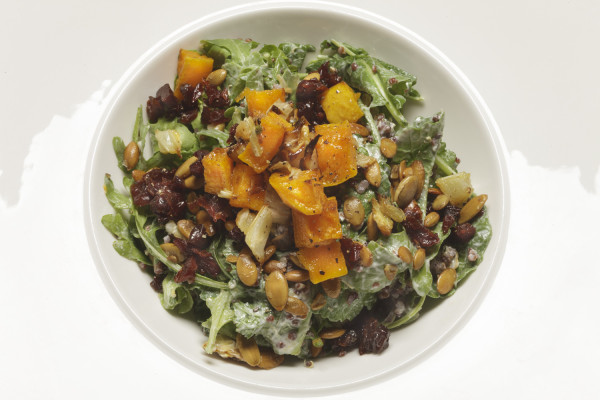 Taste Studio. Executive Chef Travis Brust. Pumpkin, Fennel, Kale and Quinoa Salad, Superfood Dressing.