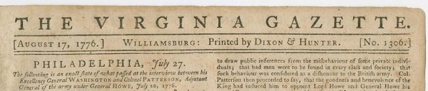 Virginia Gazette August 17, 1776 masthead