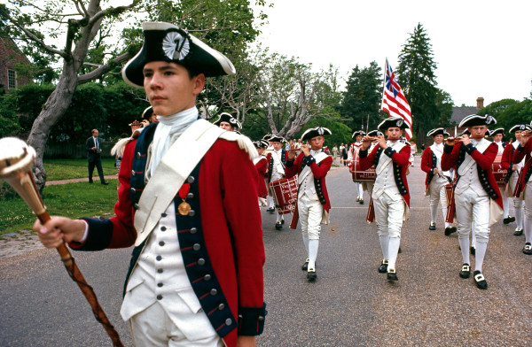 The Fife and Drum Corps marching on Duke of Gloucester Street near the Capitol in 1963.