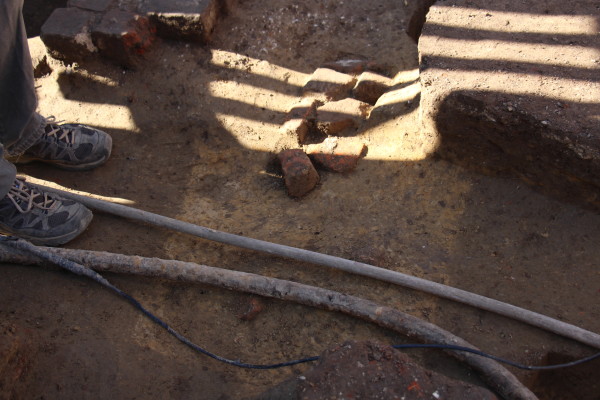 Shading in the soil at dig at site of James Slate tenement Dec. 2015