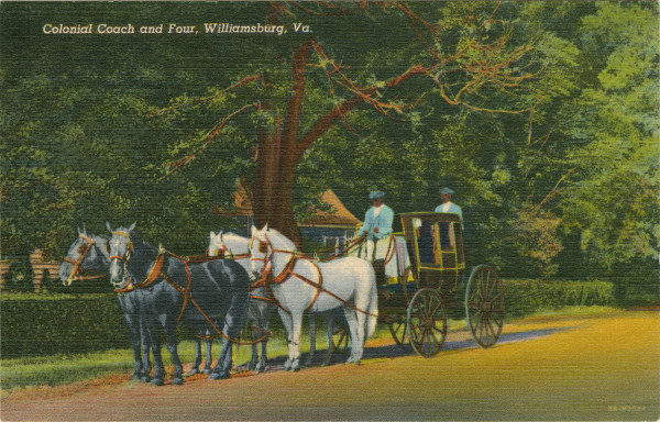 Postcard: Colonial Coach and Four Williamsburg, Virginia.