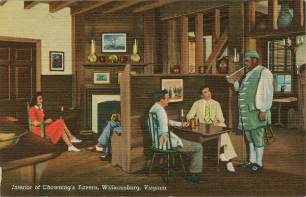 Postcard: Interior of Chowning's Tavern Williamsburg, Virginia.