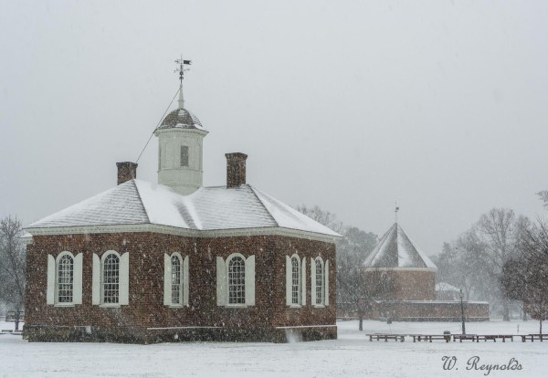 Courthouse in Colonial Williamsburg snowfall by Wayne Reynolds Jan 2016