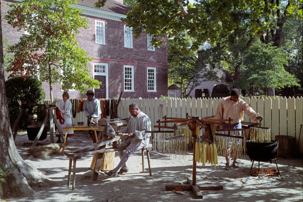 Candlemaking behind the Wythe House circa 1978