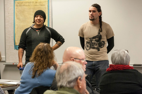 Kody Grant and Warren Taylor take questions in a discussion on the American Indian Initiative.