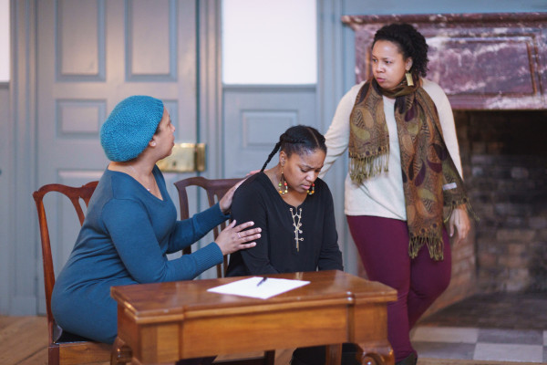 Hope Wright, Tamara Barnes, and Deirdre Jones in rehearsal for "Affairs of the Heart", Raleigh Tavern Apollo Room.