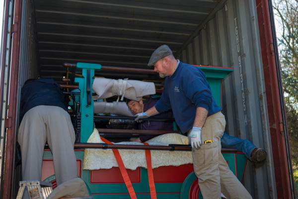 New duplicate fire engine is the first item off the shipping container.