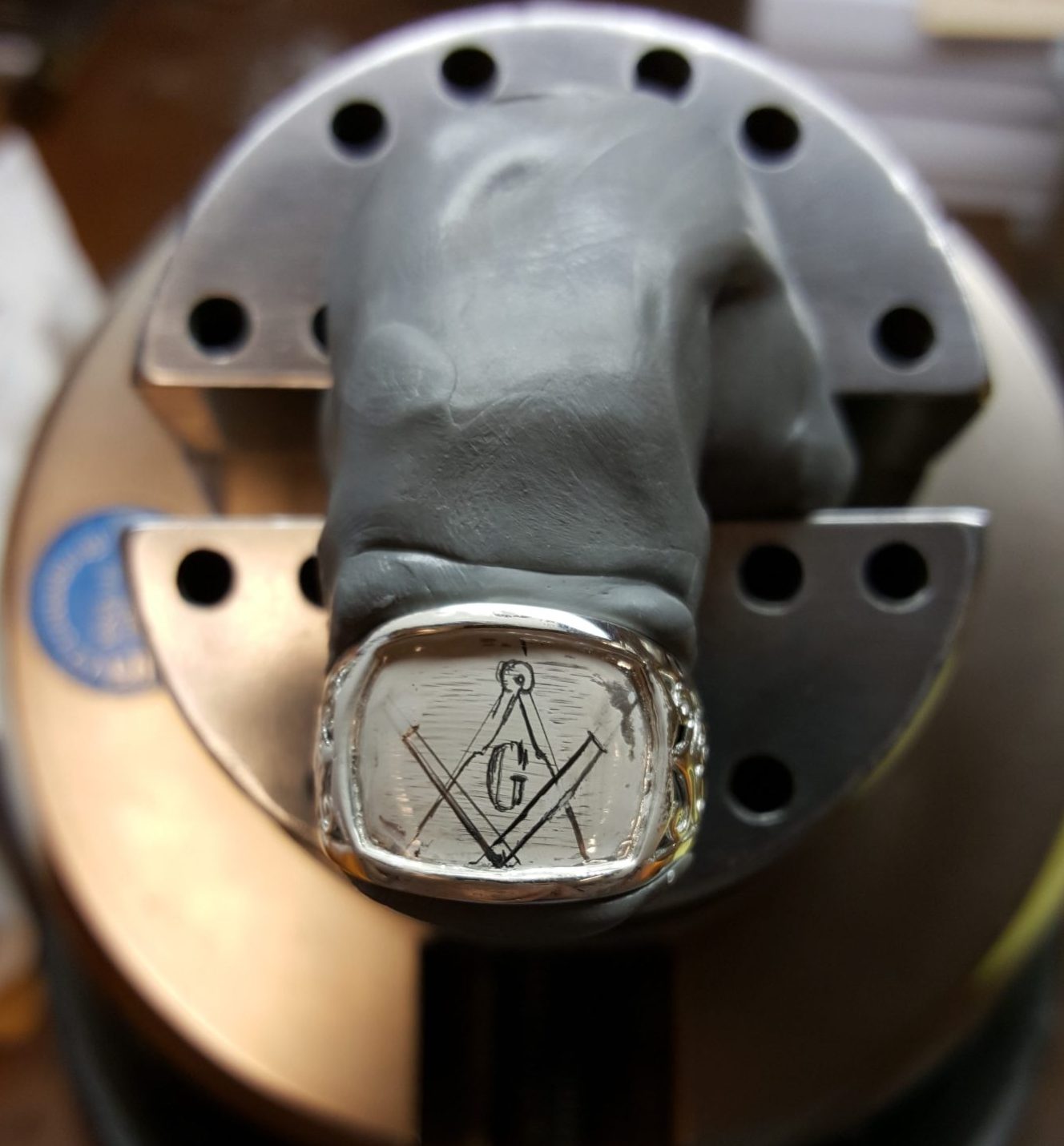 Engraved ring with Masonic symbol