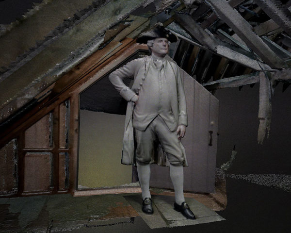 3D scan of Gerry Underdown as Robert Carter III in Carter House attic