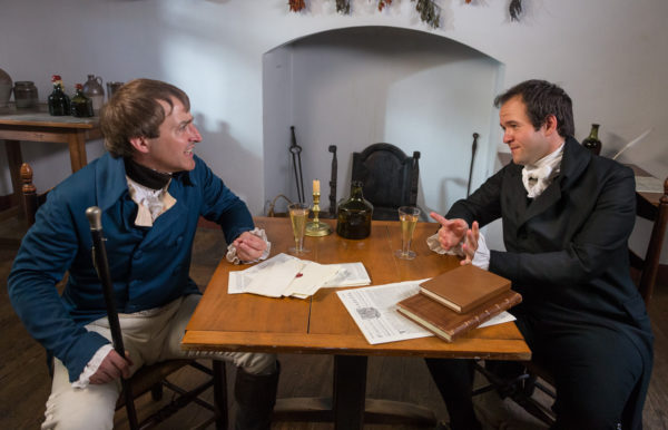 Marquis de Lafayette and James Madison debate in Shields Tavern