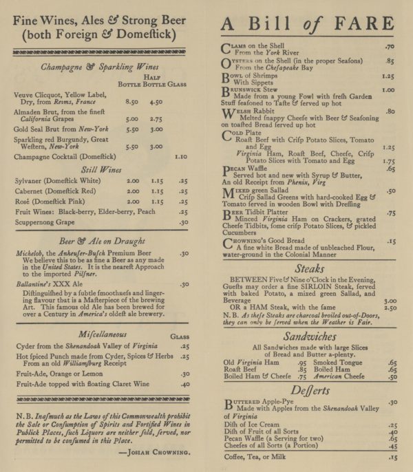 Chownings menu 1955 p2