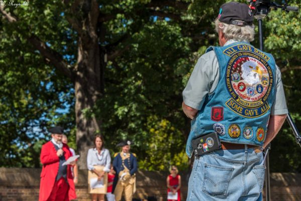 A veteran made a gift of his vest to Col. West at Folds of Honor ceremony at Capitol Aug 24 2016