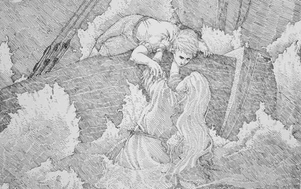 Detail from drawing by Apprentice Artist Zach Hillegas, showing the pen and ink crosshatch technique