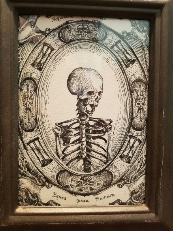 Pen and ink drawing of skeleton by Apprentice Artist Zach Hillegas,