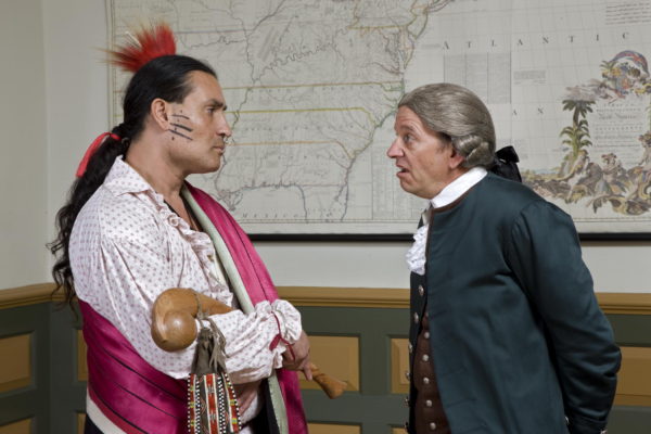 Virginia Indians and colonial authorities discuss boundaries at Governors Palace