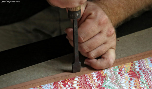 Stamping done by Bookbinder Don for replica of George Washington's portfolio