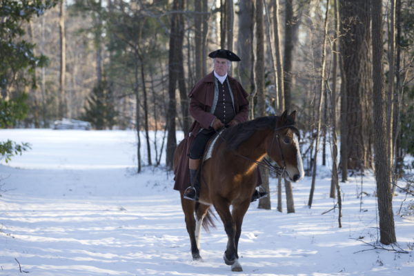 Horse and rider in winter snow