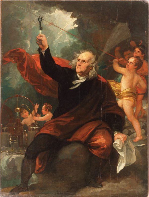 Benjamin Franklin Drawing Electricity from the Sky by Benjamin West (ca. 1816). Philadelphia Museum of Art, Mr. and Mrs. Wharton Sinkler Collection.